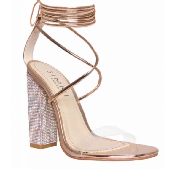 sparkle diamante lace up heels in rose gold